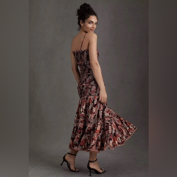 NWT Anthro BHLDN Hemant & Nandita Shirred Metallic Floral Tier Dress Revolve L - Picture 4 of 10